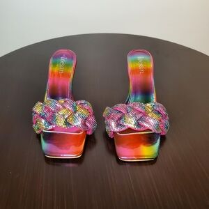 Loesan Rainbow Rhinestone Studded Women's Sandals